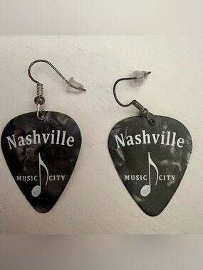 Nashville Music City Guitar Pick Earrings - Black & White